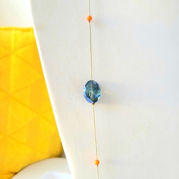 Extended Necklace / Glass Beads / Blue on Silvertone - Picture 3 of 6